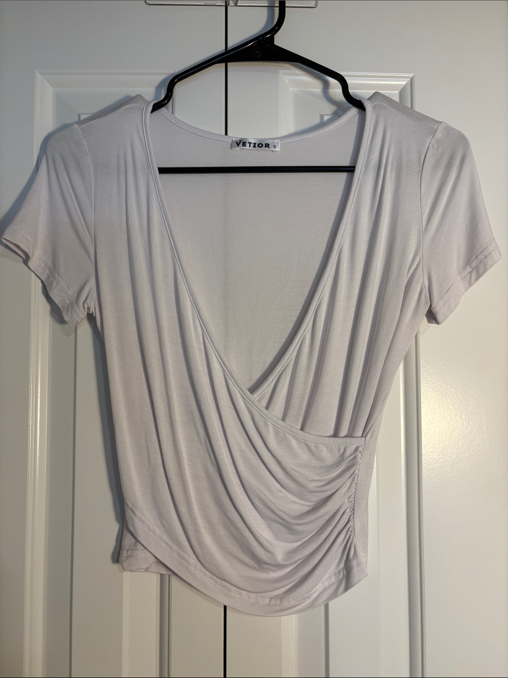 Veto White Draped Surplice Short Sleeve Top